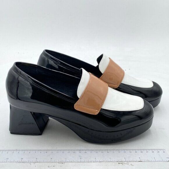 FOWT Black and White Platform Low Chunky Heel Pumps Round Toe Two Tone  Shoes - Picture 4 of 8